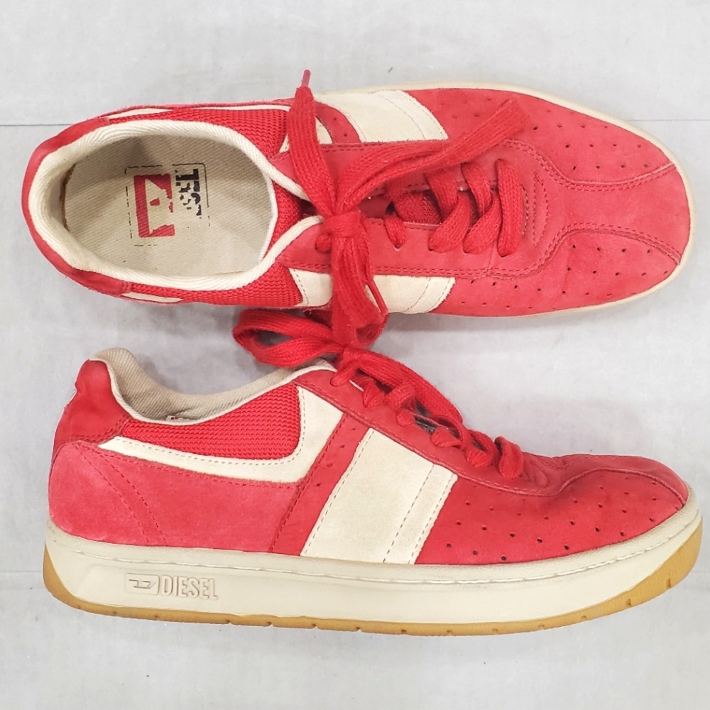 Diesel sneakers men's 7.5 red and cream suede perforated breathable